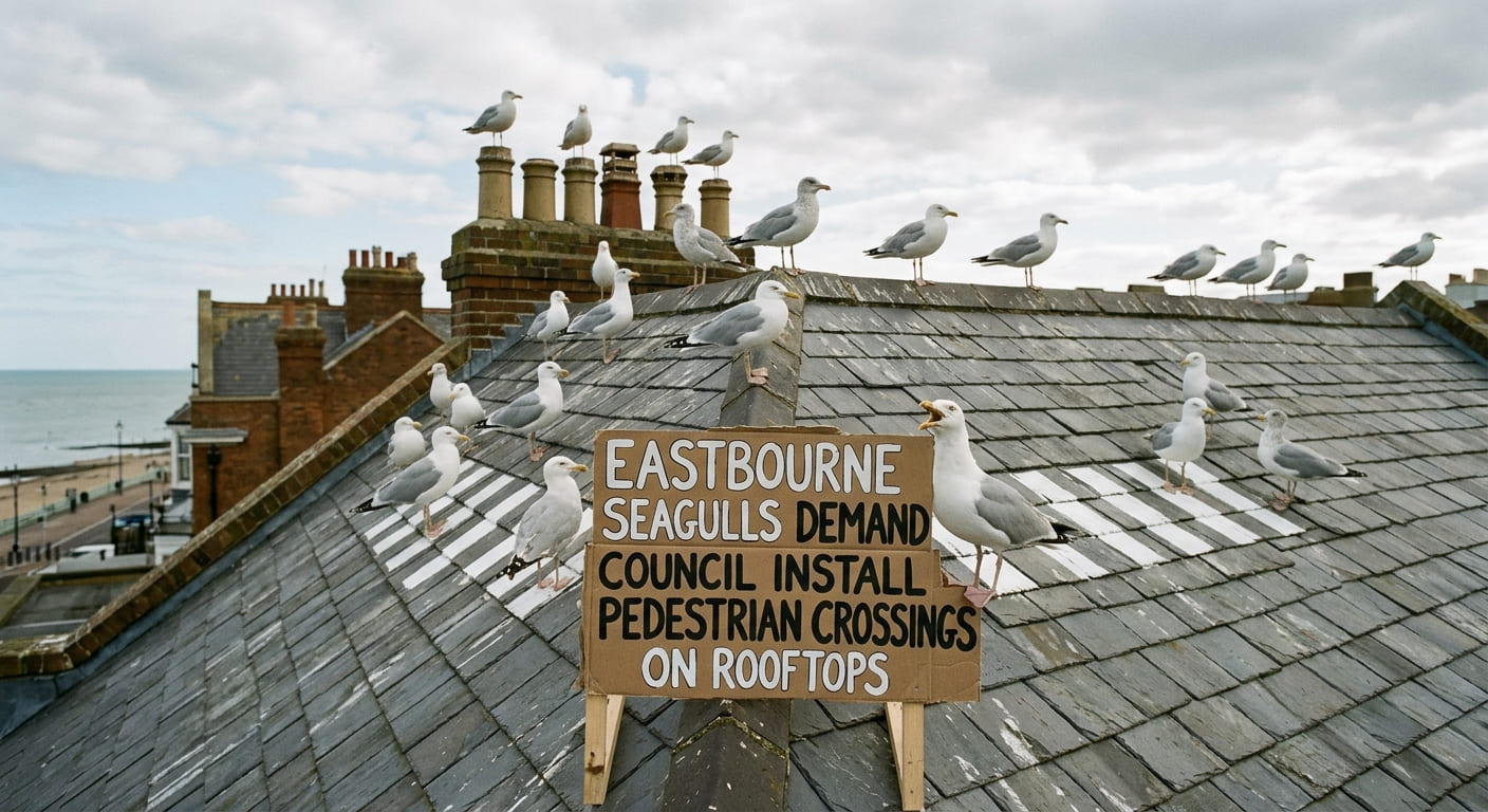 Eastbourne Seagulls Demand Council Install Pedestrian Crossings On Rooftops